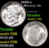 1936-s Mercury Dime 10c Grades Choice Unc+ FSB