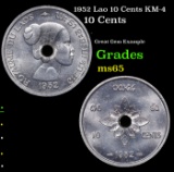 1952 Lao 10 Cents KM-4 Grades GEM Unc