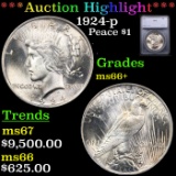 ***Auction Highlight*** 1924-p Peace Dollar $1 Graded ms66+ By SEGS (fc)