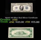 1934A $10 Blue Seal Silver Certificate Grades vf++