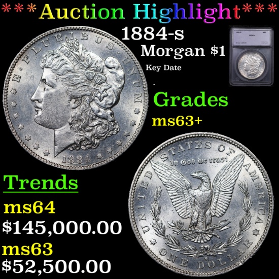 ***Auction Highlight*** 1884-s Morgan Dollar $1 Graded ms63+ BY SEGS (fc)