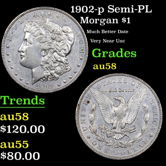 1902-p Morgan Dollar Semi-PL $1 Grades Choice AU/BU Slider