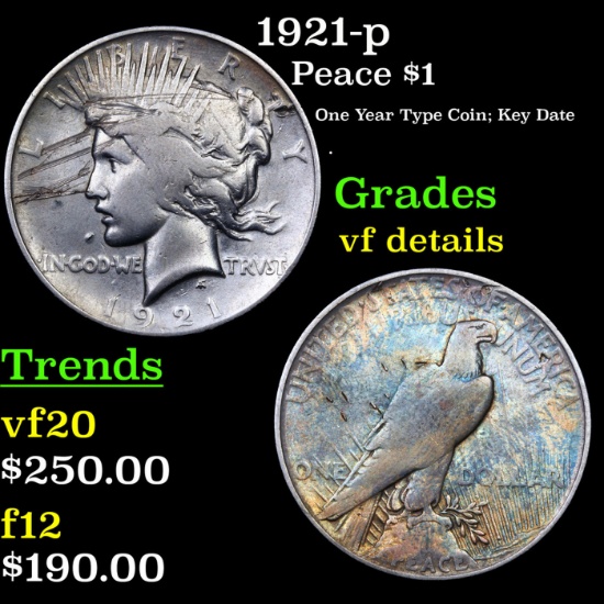 1921-p Peace Dollar $1 Grades vf details