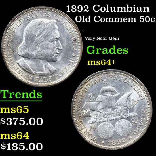 1892 Columbian Old Commem Half Dollar 50c Grades Choice+ Unc