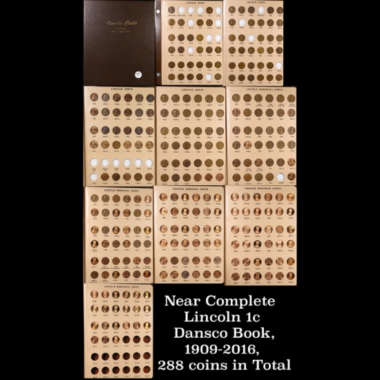 Near Complete Lincoln 1c Dansco Book, 1909-2016, 288 coins in Total