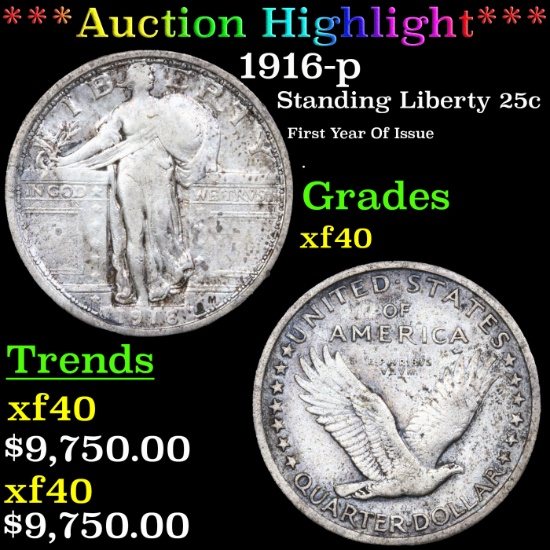 ***Auction Highlight*** 1916-p Standing Liberty Quarter 25c Graded xf40 BY SEGS (fc)