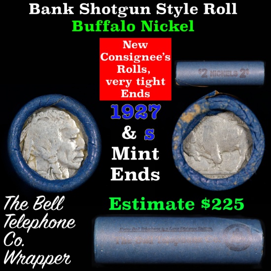 Buffalo Nickel Shotgun Roll in Old Bank Style 'Bell Telephone'  Wrapper 1927 & s Mint Ends