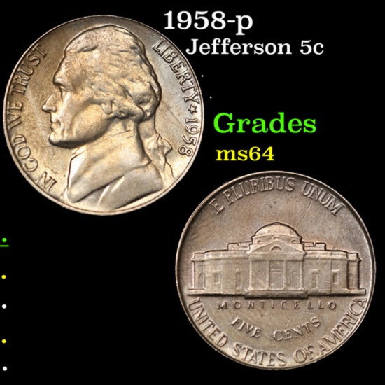 1958-p Jefferson Nickel 5c Grades Choice Unc