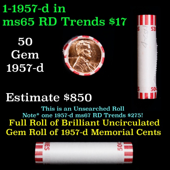 Shotgun Lincoln 1c roll, 1957-d 50 pcs Bank Wrapper.