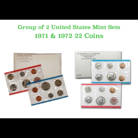 Group of 2 United States Mint Set in Original Government Packaging! From 1972-1973 with 24 Coins Ins