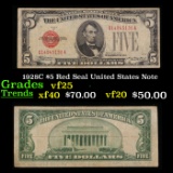 1928C $5 Red Seal United States Note vf+