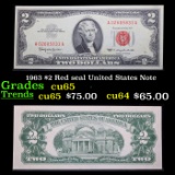 1963 $2 Red seal United States Note Grades Gem CU