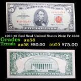 1963 $5 Red Seal United States Note Fr-1536 Grades Choice AU/BU Slider
