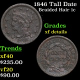 1846 Tall Date Braided Hair Large Cent 1c Grades xf details