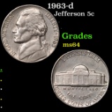 1963-d Jefferson Nickel 5c Grades Choice Unc