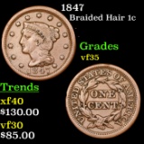 1847 Braided Hair Large Cent 1c Grades vf++