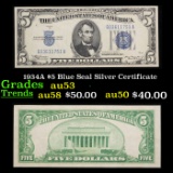 1934A $5 Blue Seal Silver Certificate Grades Select AU