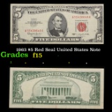 1963 $5 Red Seal United States Note Grades f+