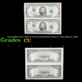 Uncut Sheet of 2 1995 $2 Green Seal Federal Reserve Note (Boston, MA) Grades CU