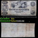 May 1, 1861 $1 Confederate States Bank of Augusta GA Obsolete Currency Note Grades f+