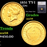 1851 Gold Dollar TY-I $1 Graded au58 BY SEGS