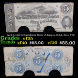 April 6, 1863 $5 Confederate States of America (C.S.A.) Note, T-60 Grades vf+