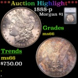 ***Auction Highlight*** 1888-p Morgan Dollar Colorfully Toned $1 Graded ms66 By SEGS (fc)