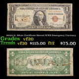 1935A $1  Silver Certificate Hawaii WWII Emergency Currency Grades vf, very fine