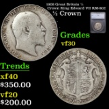 1908 Great Britain 1/2 Crown King Edward VII KM-802 Graded vf30 By SEGS