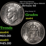 1937 Great Britain 6 Pence Sixpence Silver KM-852 Grades Choice Unc