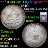 ***Auction Highlight*** 1810 Capped Bust Half Dollar 50c Graded ms63+ By SEGS (fc)