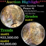 ***Auction Highlight*** 1928-s Peace Dollar Rainbow Toned $1 Graded ms64+ BY SEGS (fc)