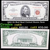 1963 $5 Red Seal United States Note Grades Choice CU