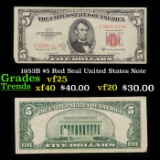 1953B $5 Red Seal United States Note Grades vf+
