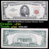 1963 $5 RedSeal United States Note Grades vf++