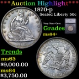 ***Auction Highlight*** 1870-p Seated Half Dollar 50c Graded ms64+ BY SEGS (fc)