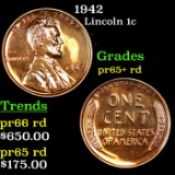 Proof 1942 Lincoln Cent 1c Grades Gem++ Proof Red