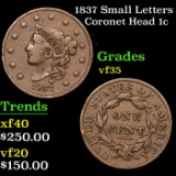 1837 Small Letters Coronet Head Large Cent 1c Grades vf++