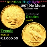 ***Auction Highlight*** 1907 No Motto Gold Indian Eagle $10 Graded GEM Unc BY USCG (fc)