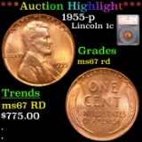 ***Auction Highlight*** 1955-p Lincoln Cent 1c Graded ms67 rd By SEGS (fc)