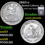 1863-s Seated Half Dollar 50c Graded au53 details BY SEGS