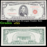 1963 Red Seal $5 Legal Tender Note Grades vf+