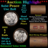 ***Auction Highlight*** Full solid date 1922-p Uncirculated Peace silver dollar roll, 20 coins (fc)