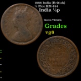 1888 India (British) 1/2 Pice KM-484 Grades vg, very good