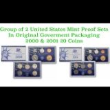 Group of 2 United States Mint Proof Sets 2000-2001 20 coins.