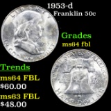 1953-d Franklin Half Dollar 50c Grades Choice Unc FBL