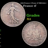 1918 France 1 Franc 1f KM-844.1 Grades f, fine