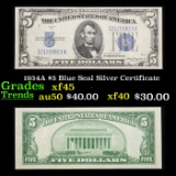 1934A $5 Blue Seal Silver Certificate Grades xf+