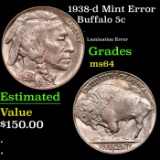 1938-d Buffalo Nickel Mint Error 5c Grades Choice Unc