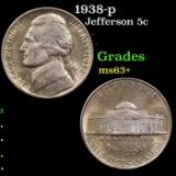 1938-p Jefferson Nickel 5c Grades Select+ Unc